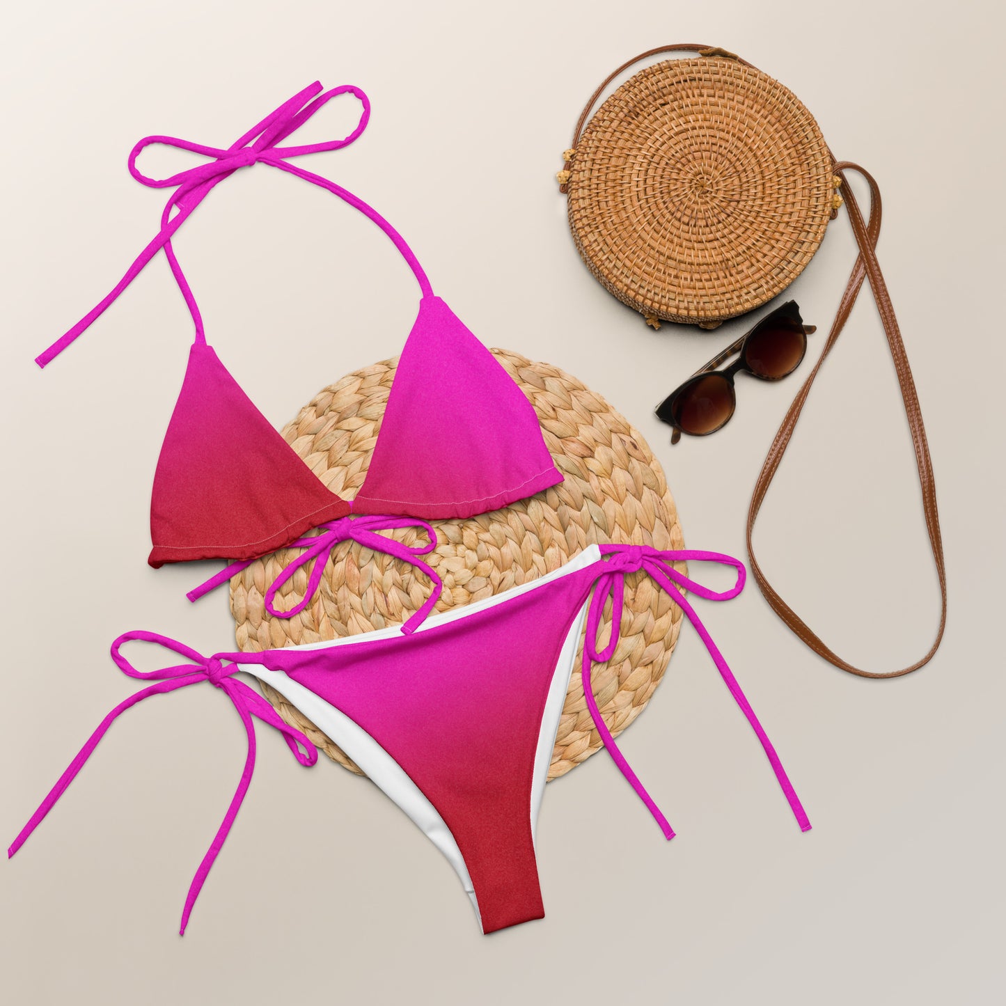 Emma Jo Pink&Red print recycled string bikini